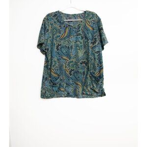 Strictly Scrubs Womens Paisley Print V-Neck Short Sleeve Scrub Top